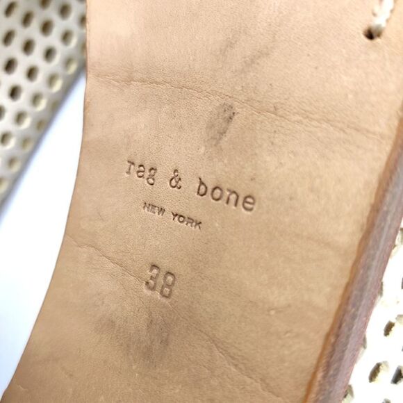 Rag and Bone "Wyatt" White Leather Open Toe Slingback Stacked Heel Sandal Bootie - Picture 15 of 16